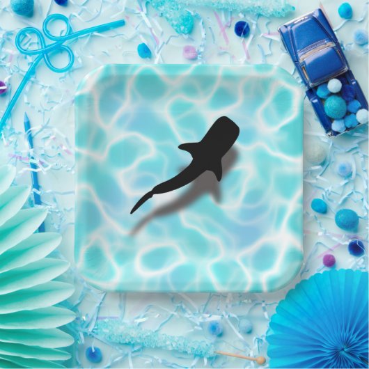 Walvishaai met schaduwtropisch strand papieren bordje (Feest)