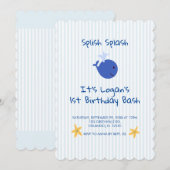Walviskreeften Nautical First Birthday Invitation Kaart (Voorkant / Achterkant)