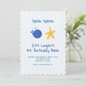 Walviskreeften Nautical First Birthday Invitation Kaart (Staand voorkant)