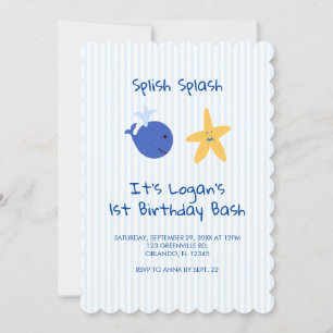 Walviskreeften Nautical First Birthday Invitation Kaart