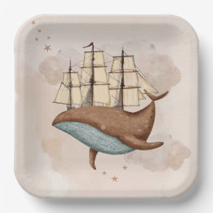 Walvisschip Pastel Geslachtsneutraal Verjaardag Papieren Bordje