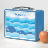 walvissen en golven Ocean Blue op maat (In situ)