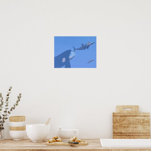 Walvissen en megalodon onderwater - 3D rendering Poster (Keuken)