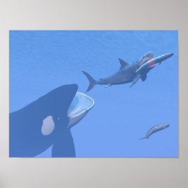 Walvissen en megalodon onderwater - 3D rendering Poster