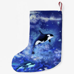 Walvissen op Blauwe kerstmis met volle maan Kleine Kerstsok