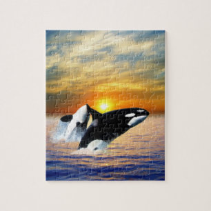 Walvissen tegen zonsondergang legpuzzel