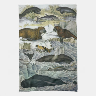  walvissen, zeehonden en walrussen, zeedieren theedoek