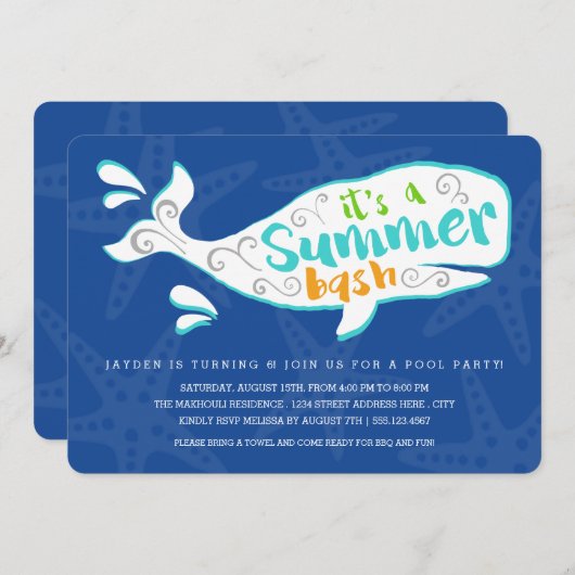 walvissplash | Uitnodiging voor verjaardagsfeestje (Voorkant / Achterkant)