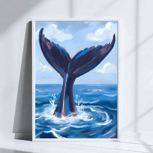 Walvisspotten Blauwe Oceaanaquarel Poster