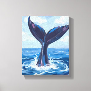 Walvisspotten   Waterverf Blauw Oceaan Canvas Afdruk