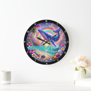 Walvisthema decoratieve oceaan, schelpen, regenboo grote klok
