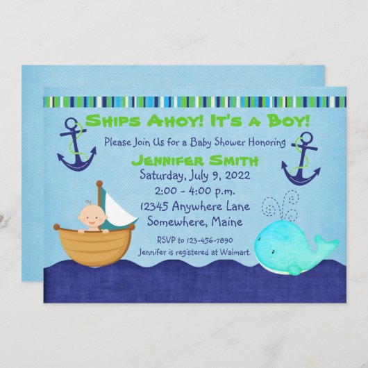Walviszeilboot Nautische Baby Shower Uitnodigingen (Voorkant / Achterkant)