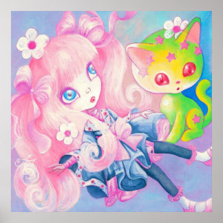 Wamono Japans meisje met Kawaii Kitten ~ Poster