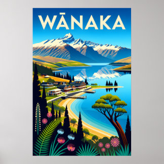 Wānaka Nieuw-Zeeland Retro Reisposter Kunst Poster