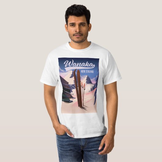 Wanaka Nieuw-Zeelands ski-poster T-shirt (Voorkant volledig)