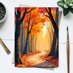 Wandel door het bladbos Oranje aquarelschilderij Briefkaart