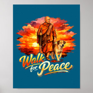 Wandel voor vrede bewuste monnik spirituele kunst poster
