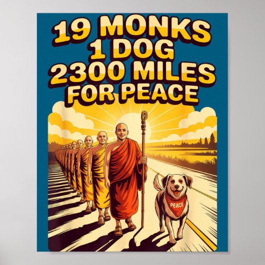 Wandel voor vrede Boeddhistische monniken Illustra Poster (Voorkant)