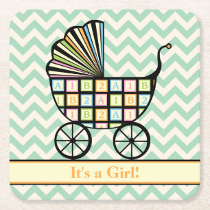 Wandelaar Baby's Blocks Baby Shower Papieren Onder Vierkante Kartonnen Onderzetter
