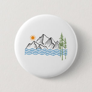 wandelen en kamperen in bergen grafisch ronde button 5,7 cm