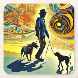 Wandelen met de honden vierkante kartonnen onderzetter