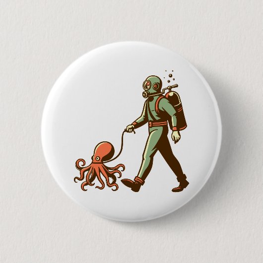 Wandelen met de octopus ronde button 5,7 cm (Voorkant)