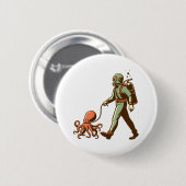 Wandelen met de octopus ronde button 5,7 cm (Voorkant /achterkant)