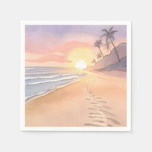 Wandelen op het strand   Oceaan waterverf Servet