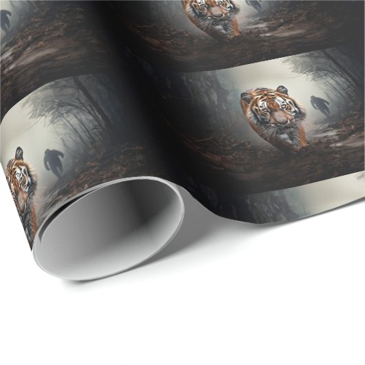 Wandelen Oude zwarte en oranje tijger surrealistis Cadeaupapier (Rol Hoek)