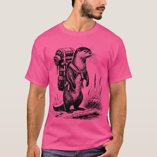 Wandelen River Otter Backpacken Dieren Funny Cotta T-shirt (Voorkant)