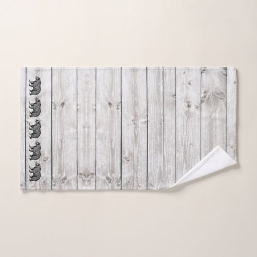 Wandelend Beer Grijze houten patroondoekset Bad Handdoek (Handdoek)