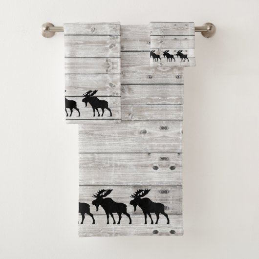 Wandelend Moose Grey Wood Pattern Bath Towel Set Bad Handdoek (Insitu)