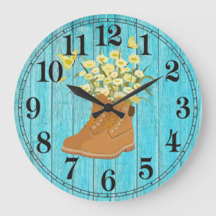 Wandelende Boots & Flowers Round (Grote) wandklok Grote Klok