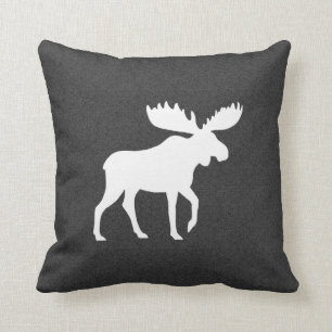 Wandelende Eland Silhouet Grijs en Wit Kussen