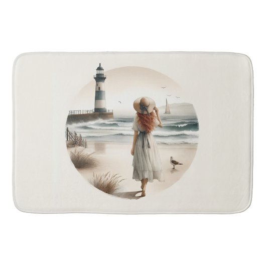 Wandeling bij vuurtoren aan zee badmat (Voorkant)