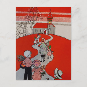  wandeling naar de kerk briefkaart