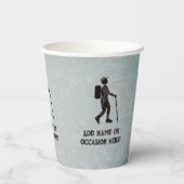 Wandelthema met wandelaar en eigen aangepaste teks papieren bekers (Achterkant)