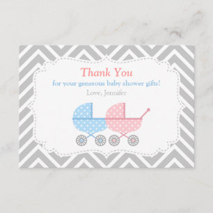 Wandelwagens Tweeling Baby Shower Bedankkaart