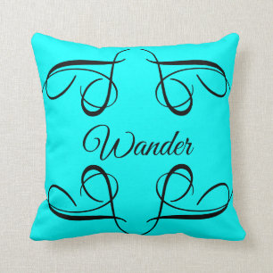 Wander Gezegde Black Swirls Aqua Modern Trendy Kussen