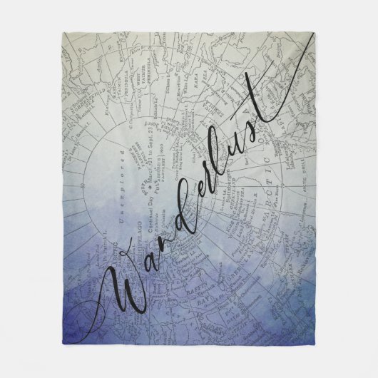 Wanderlust Blue Ombre Waterverf Wereldkaart Fleece Deken (Voorkant)