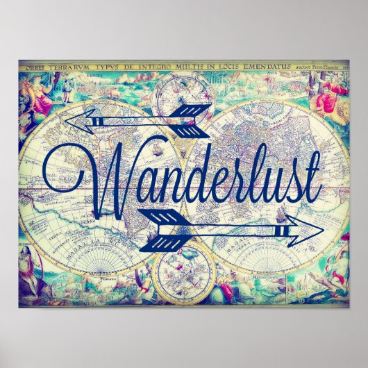 Wanderlust Carte Vintage Voyage Poster Wall Art (Devant)