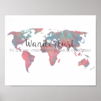 Wanderlust-definitie over de Wereldkaart van de wa Poster