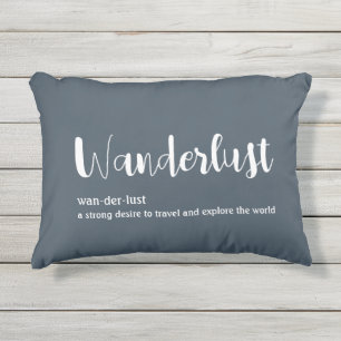 Wanderlust-definitie witte grijze blauwe kleur buitenkussen