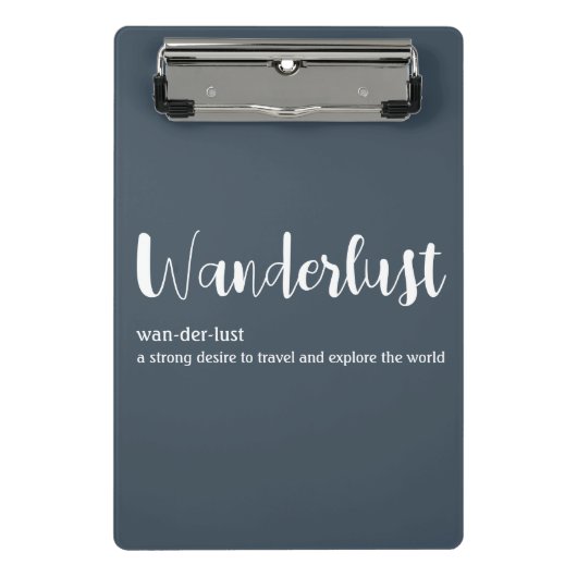 Wanderlust-definitie witte grijze blauwe kleur mini klembord (Voorkant)
