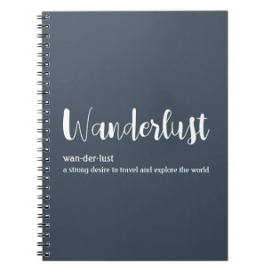 Wanderlust-definitie witte grijze blauwe kleur notitieboek