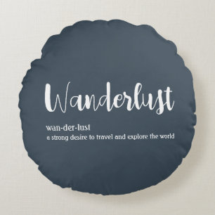 Wanderlust-definitie witte grijze blauwe kleur rond kussen