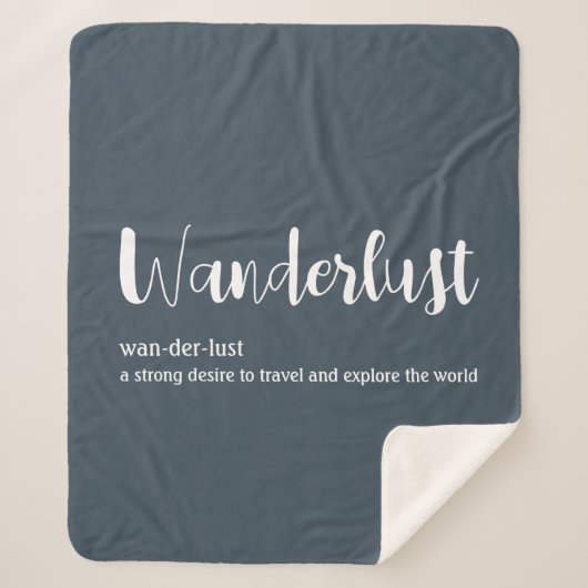 Wanderlust-definitie witte grijze blauwe kleur sherpa deken (Voorkant)