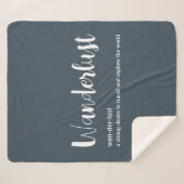 Wanderlust-definitie witte grijze blauwe kleur sherpa deken (Voorkant (horizontaal))