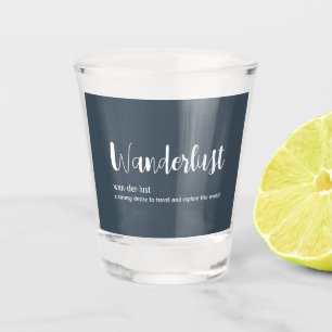 Wanderlust-definitie witte grijze blauwe kleur shot glas