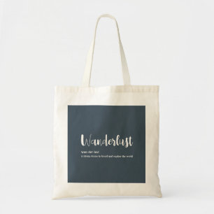 Wanderlust-definitie witte grijze blauwe kleur tote bag